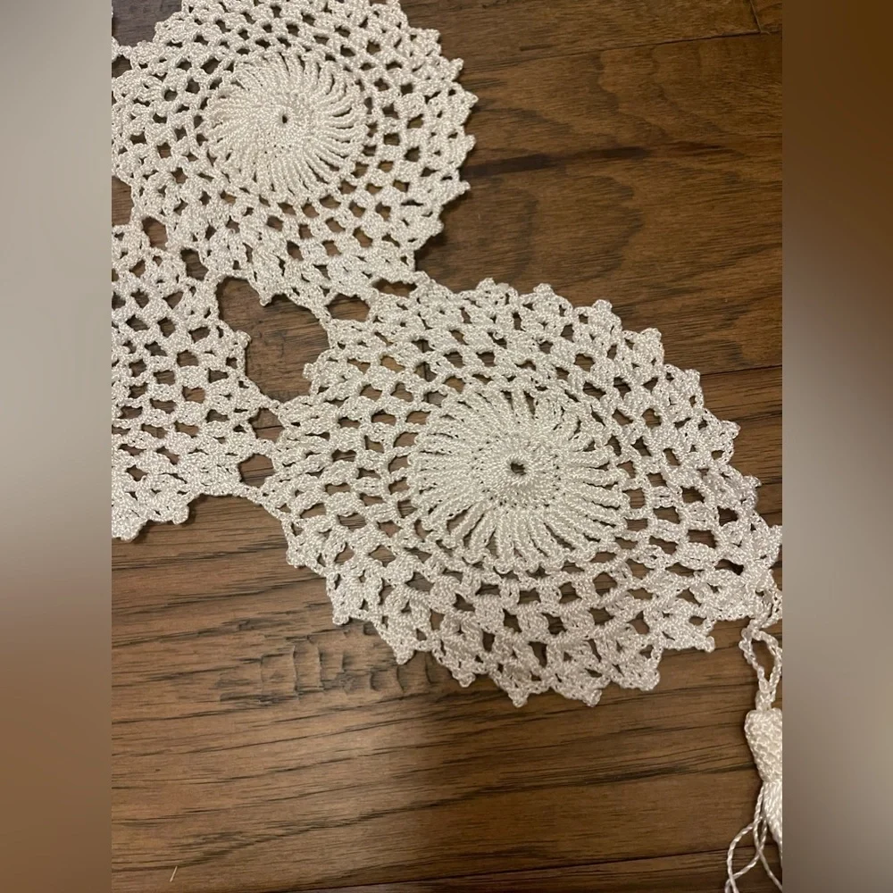Crocheted White Table Runner 22” x 92”